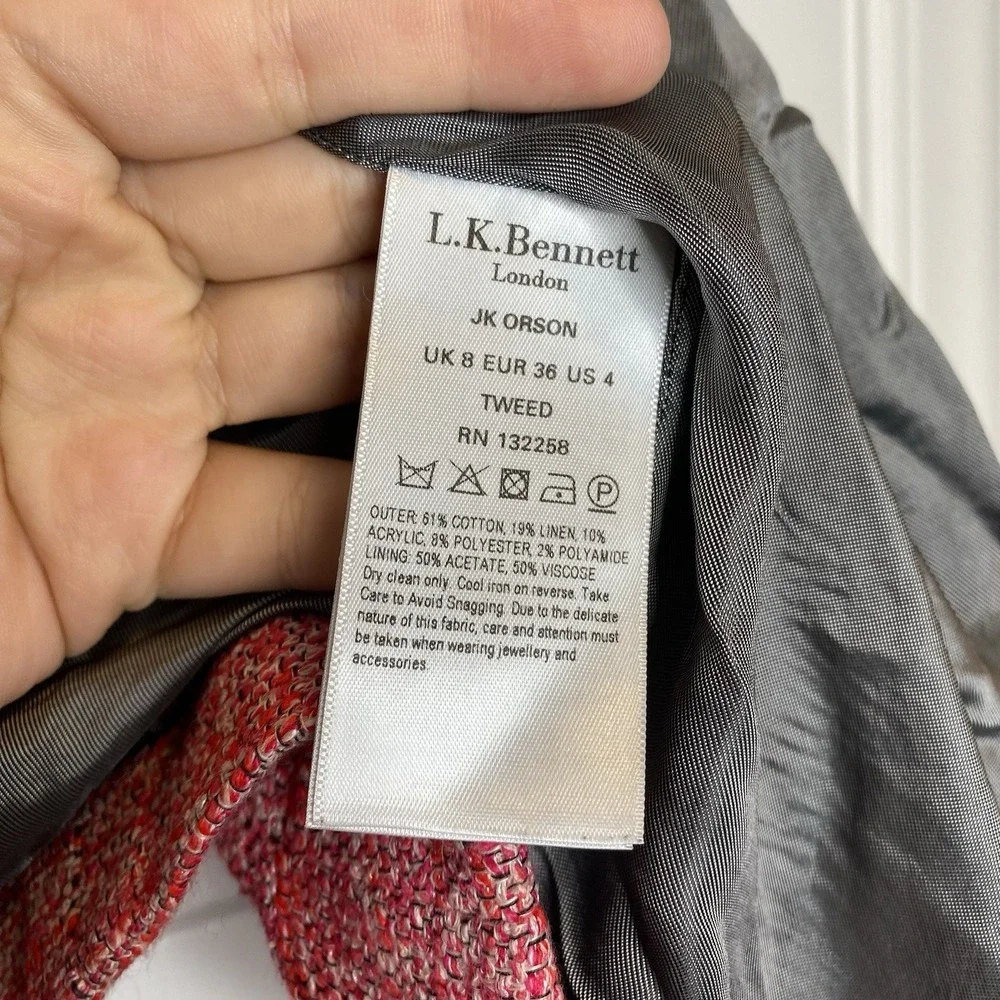 LK Bennett Women's Tweed Blazer Jacket Pink‎ White 4